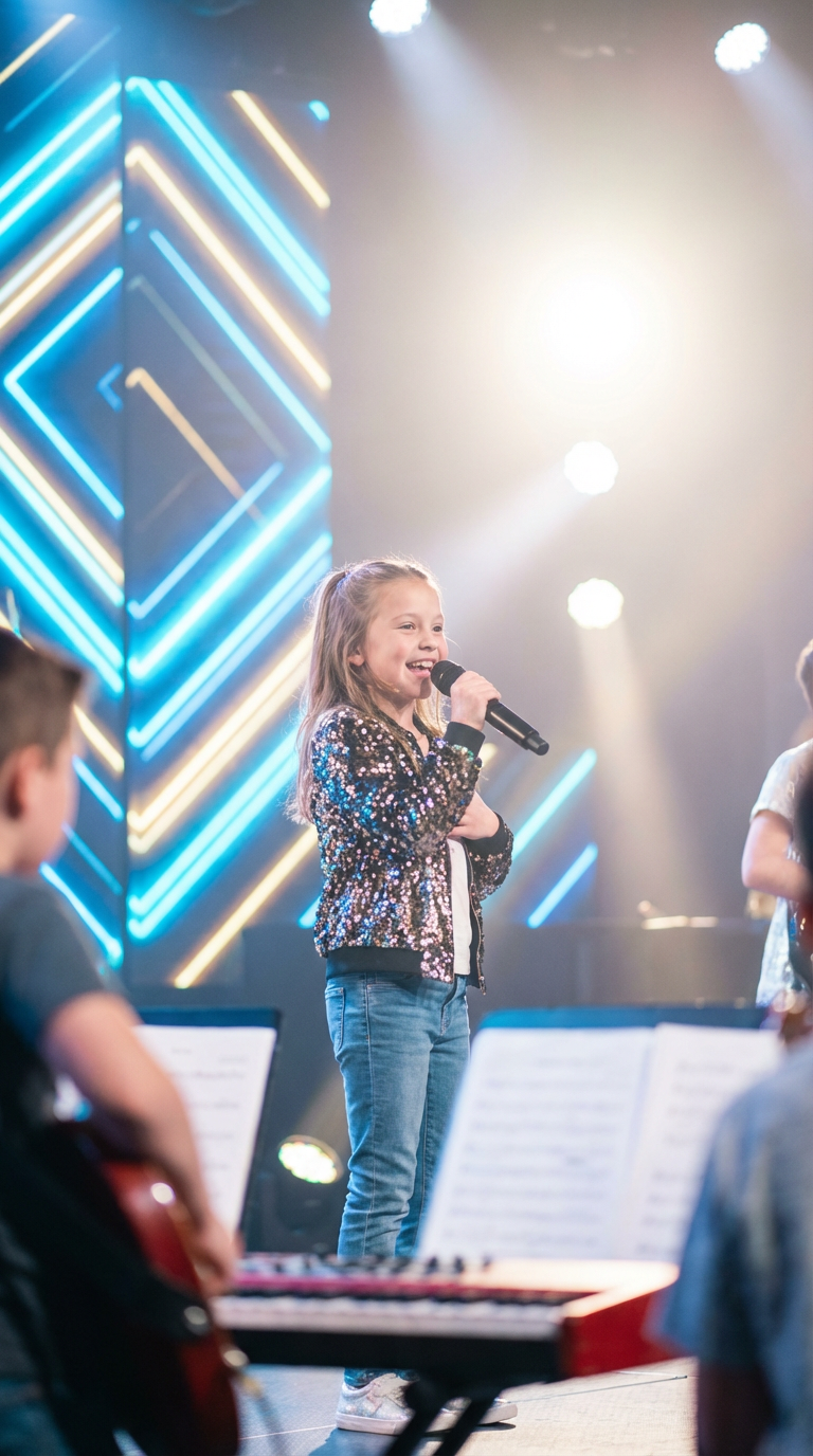 Kickstar students performing on stage with confidence