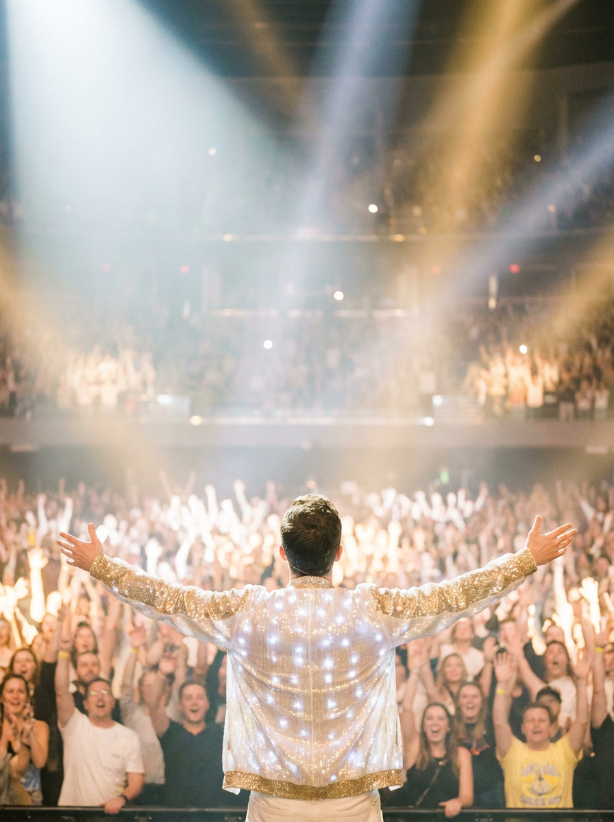 Performer's view of a cheering crowd in Gävle